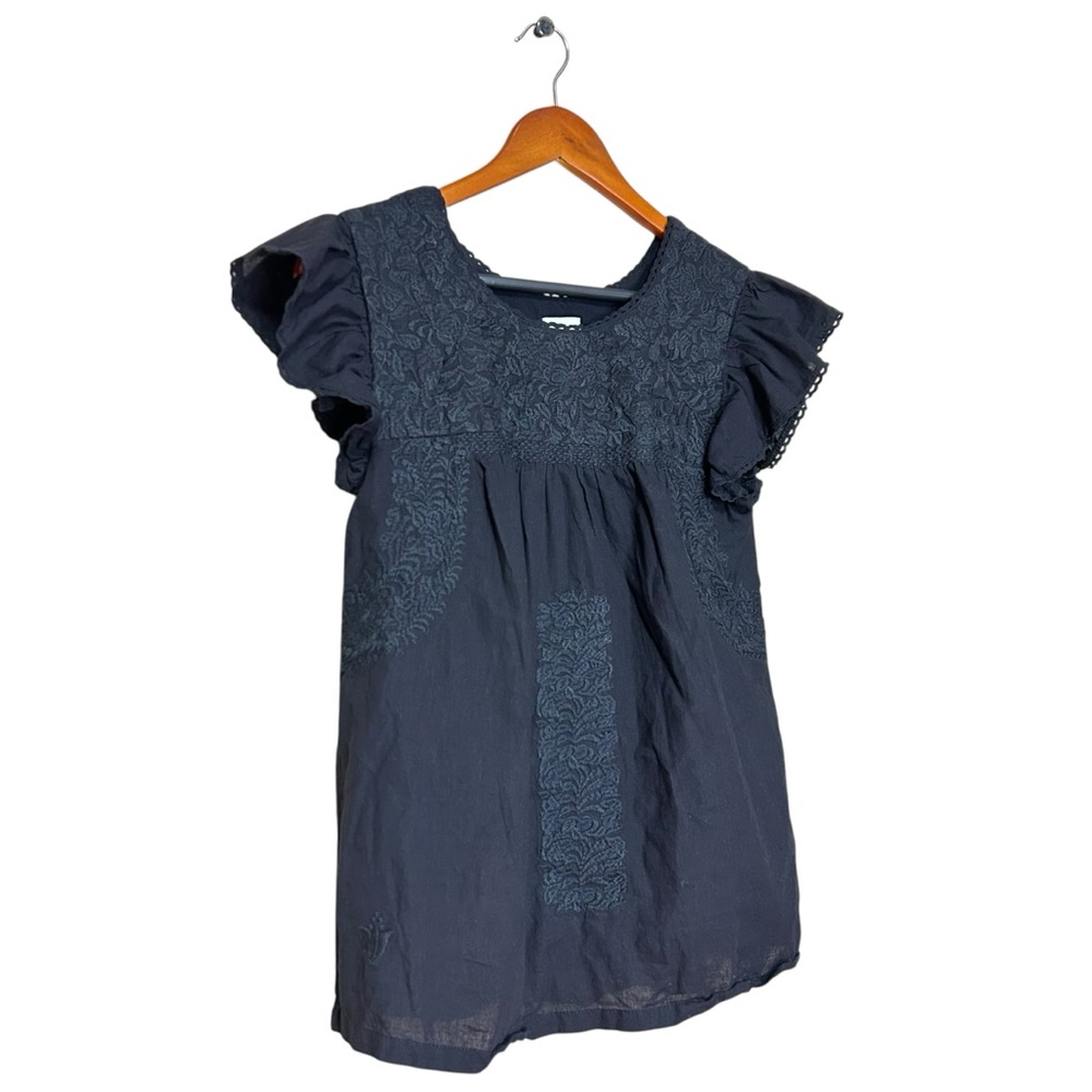 J. Marie black embroidered flutter top size XS lined rayon